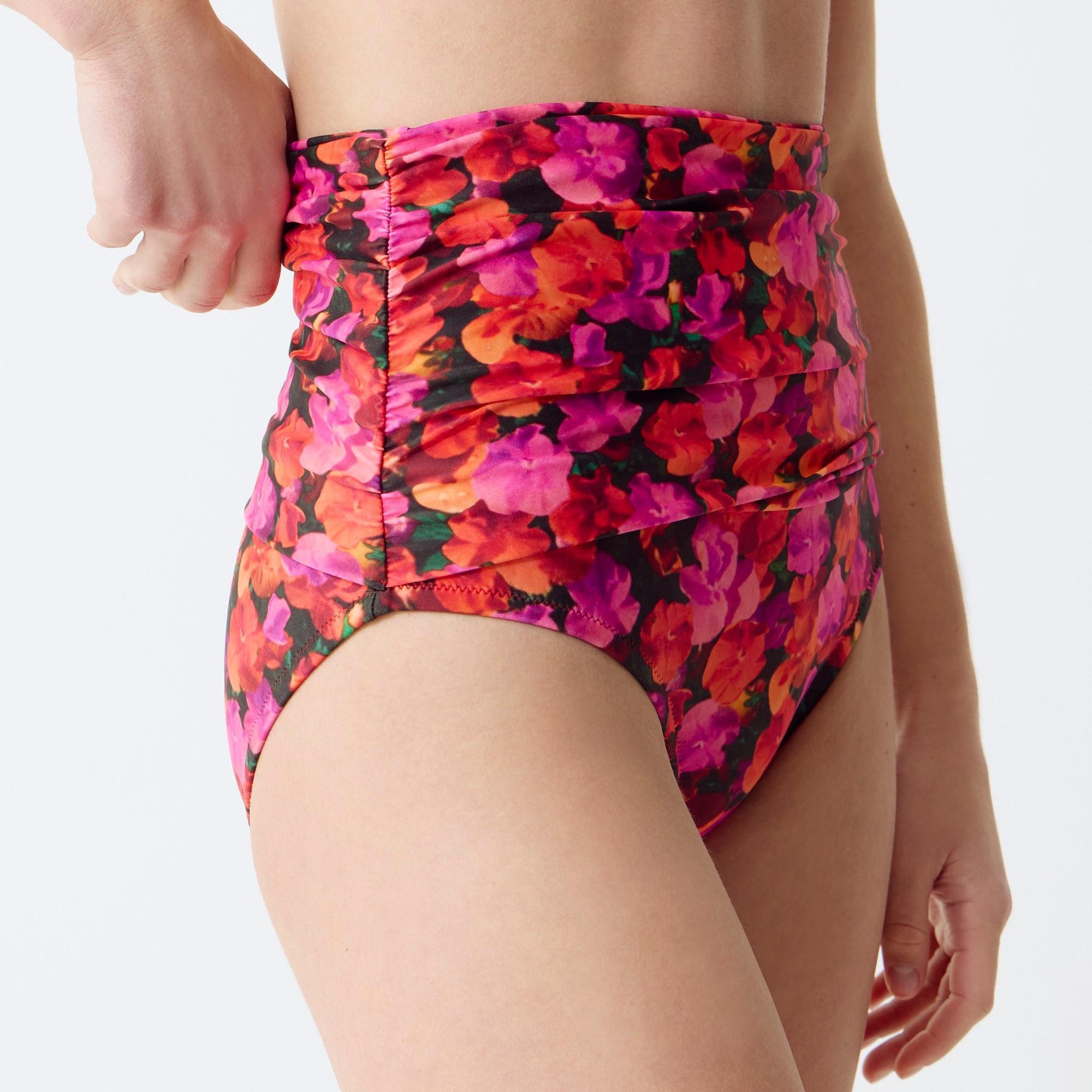 Ruched high-rise bikini bottom in pansy floral Product Image