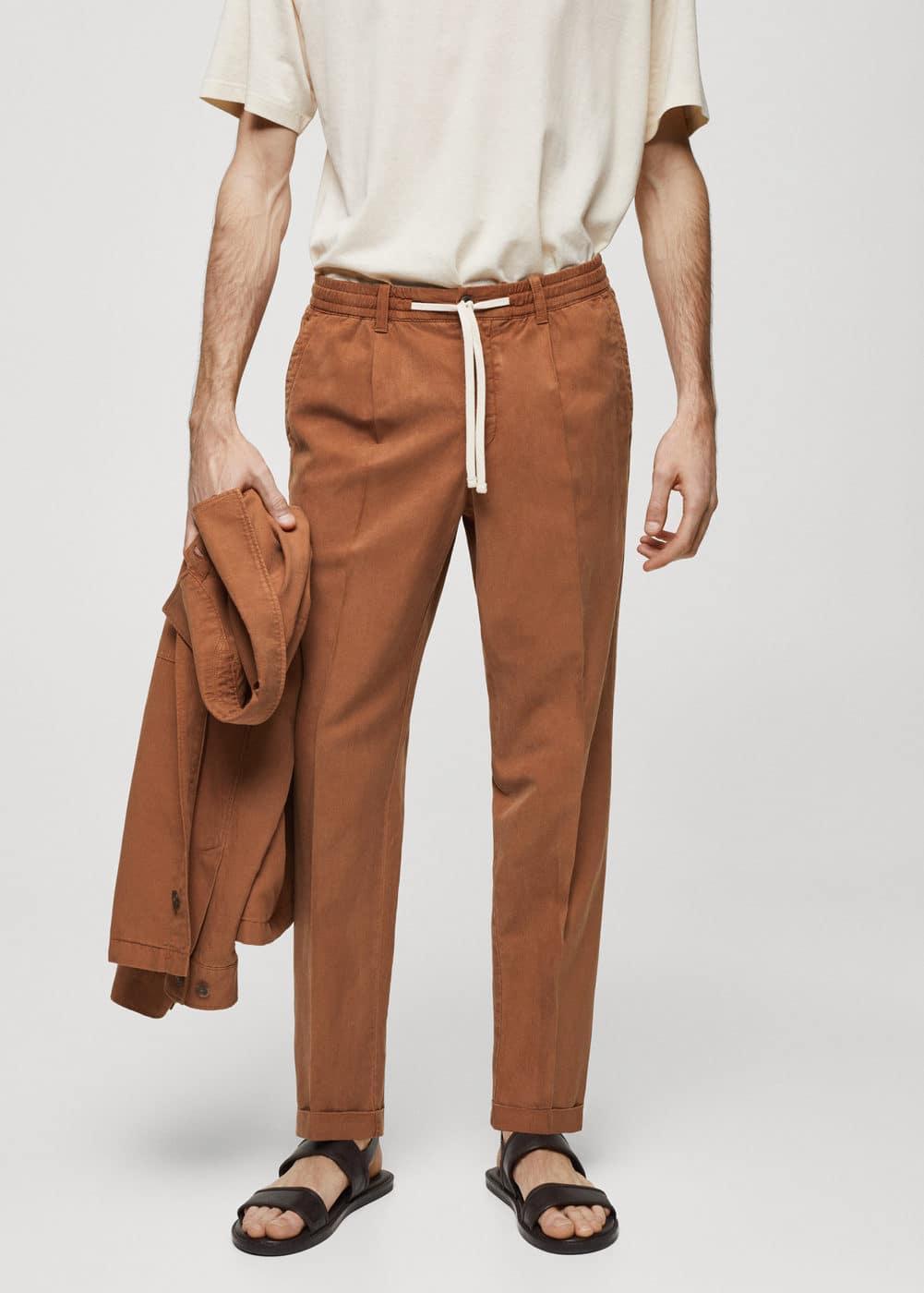 MANGO MAN - PantalÃ³n slim fit mezcla lino cordÃ³n burnt orangeMen Product Image