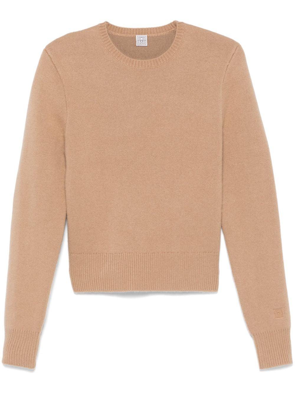 Cropped Crew-neck Sweater In 褐色 Product Image