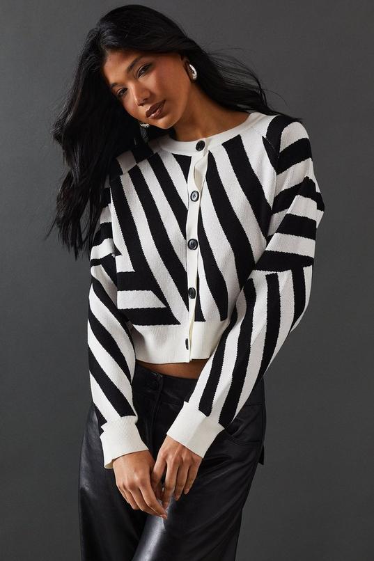 Abstract Stripe Button Down Crop Cardigan Product Image