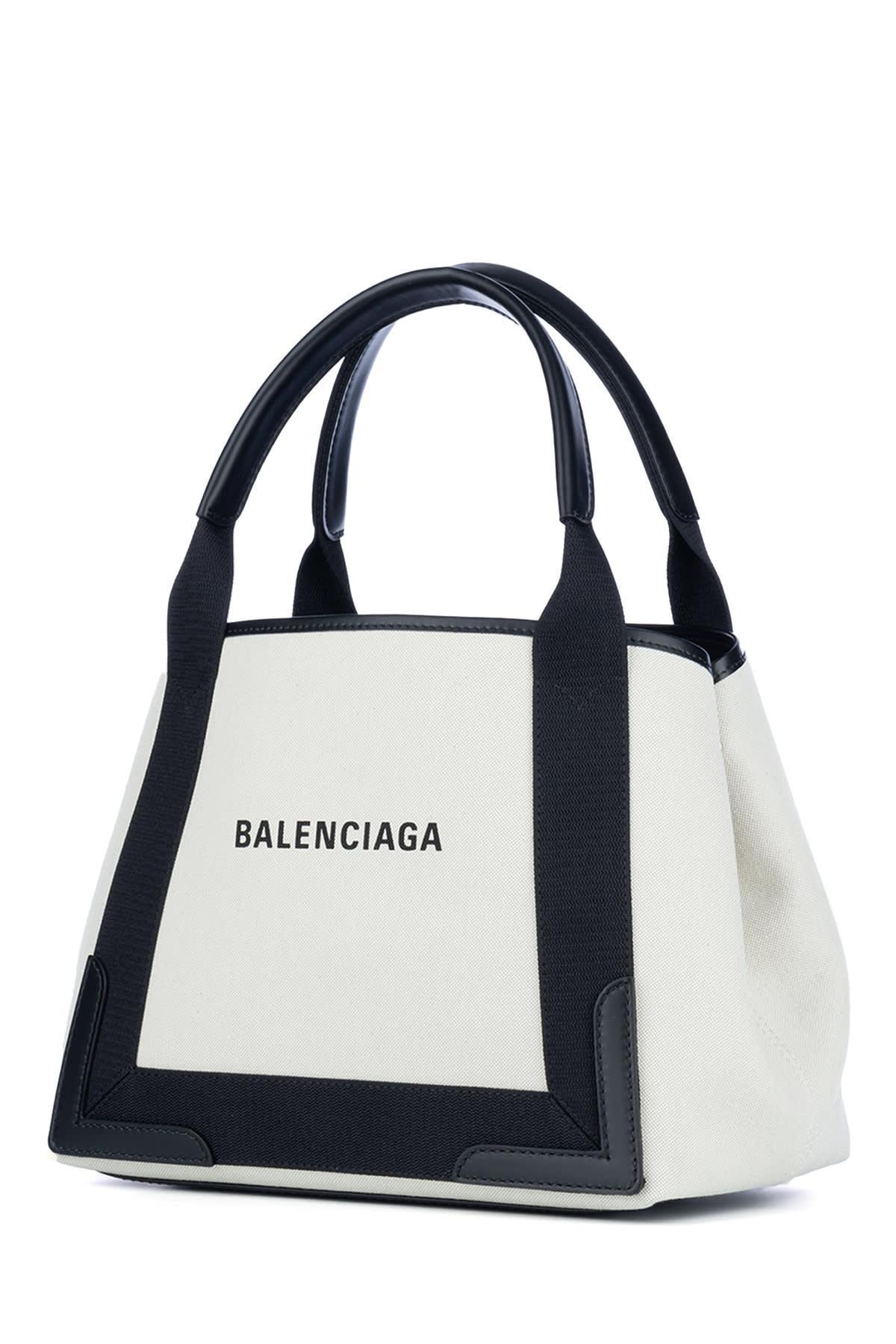 BALENCIAGA Md Navy Cabas Canvas Tote Bag In White Product Image