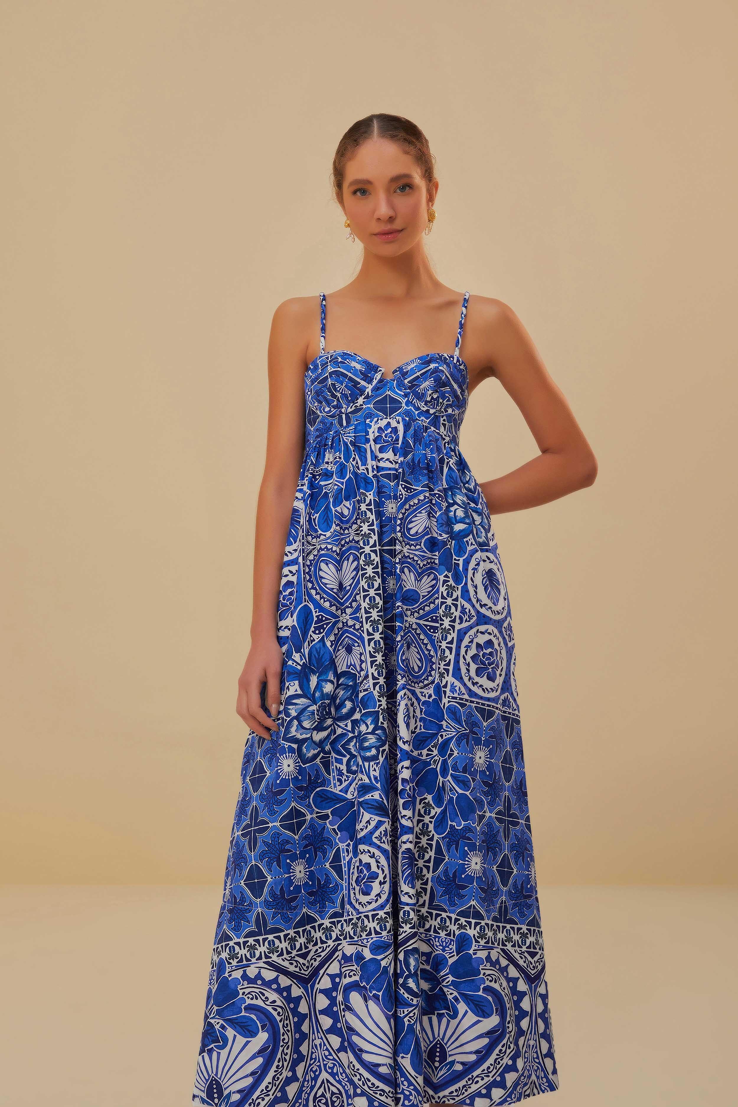 Blue Tile Dream Sleeveless Maxi Dress Product Image