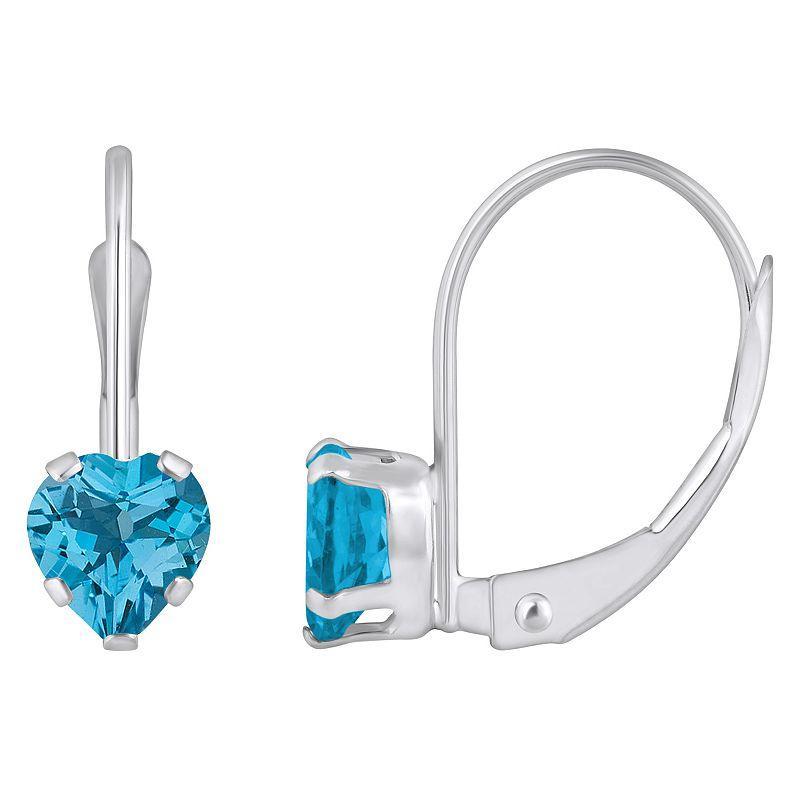 Celebration Gems 10k Gold Heart Shape Swiss Blue Topaz Leverback Earrings, Womens Product Image