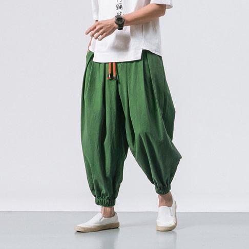 Mid Rise Plain Cropped Harem Pants Product Image