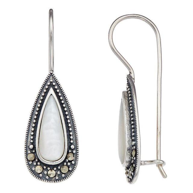 Tori Hill Marcasite & Mother of Pearl Long Teardrop Drop Earrings, Womens, White Product Image