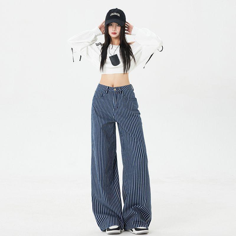 High Rise Striped Wide Leg Pants (Various Designs) Product Image