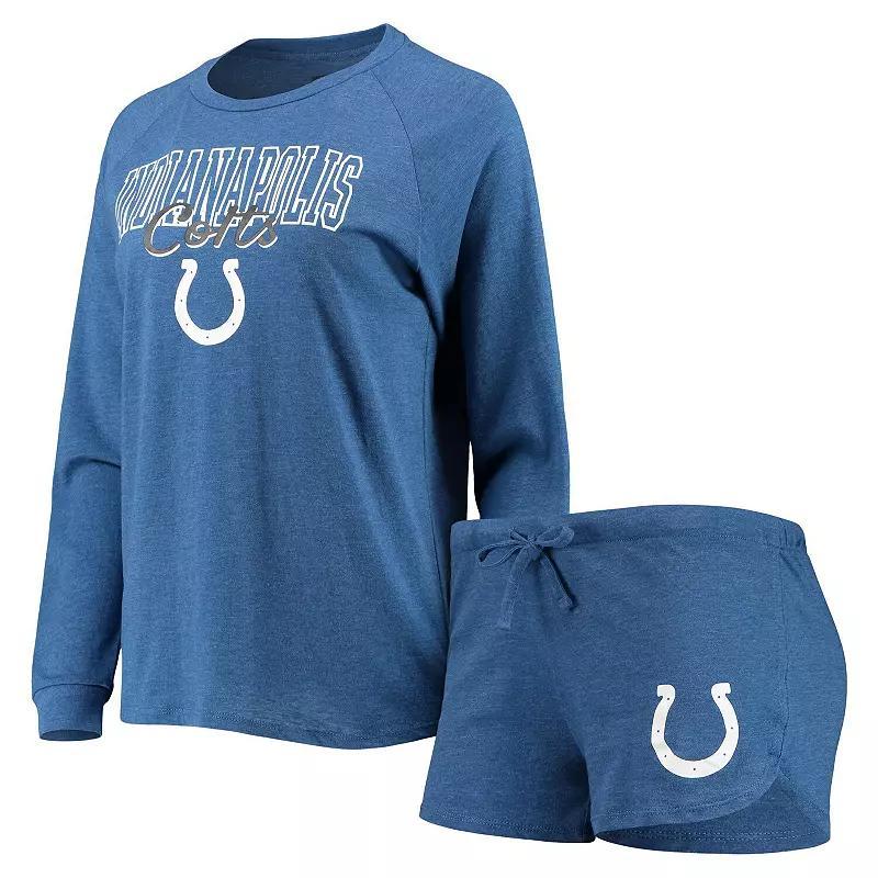 Womens Concepts Sport Royal Indianapolis Colts Meter Knit Long Sleeve Raglan Top & Shorts Sleep Set Product Image