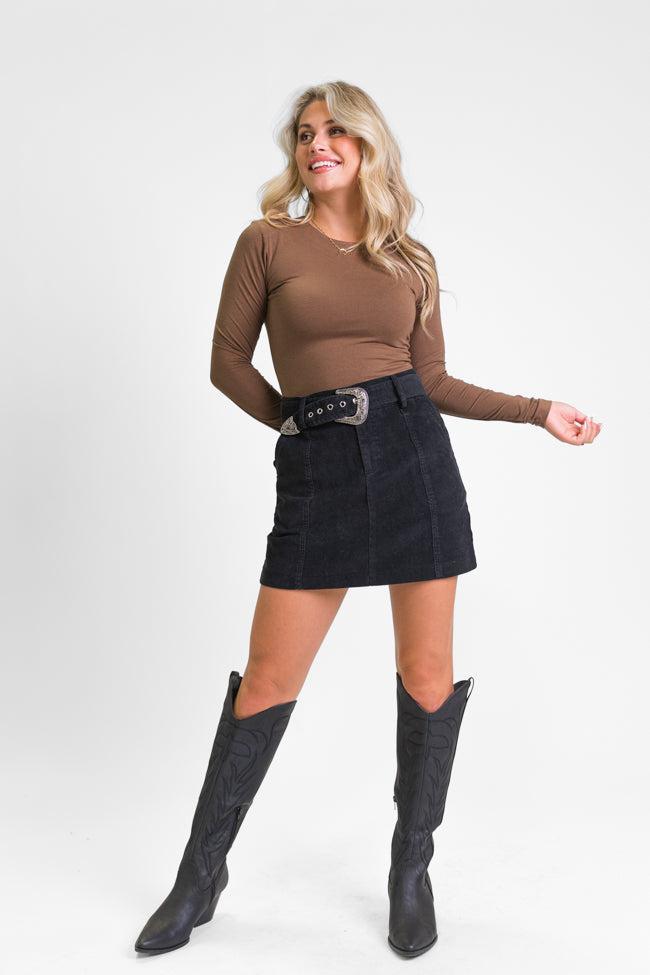 Just To See You Smile Black Belted Corduroy Skirt FINAL SALE Product Image