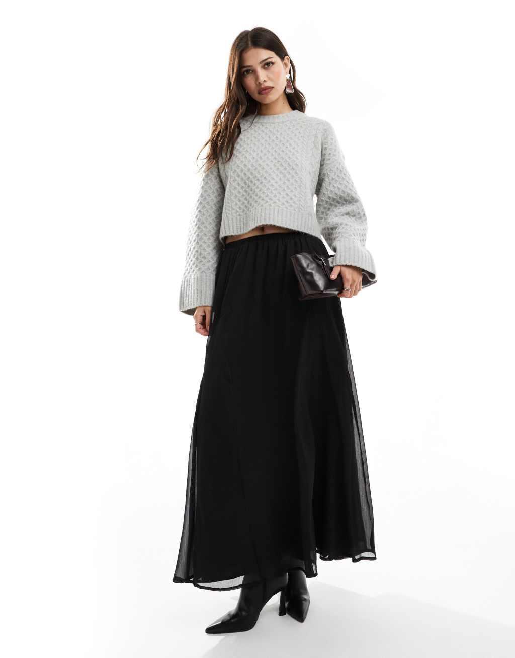 ASOS DESIGN chiffon flare maxi skirt in black Product Image