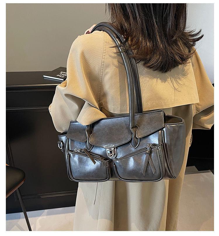 Multi-Pocket Faux Leather Tote Bag product image