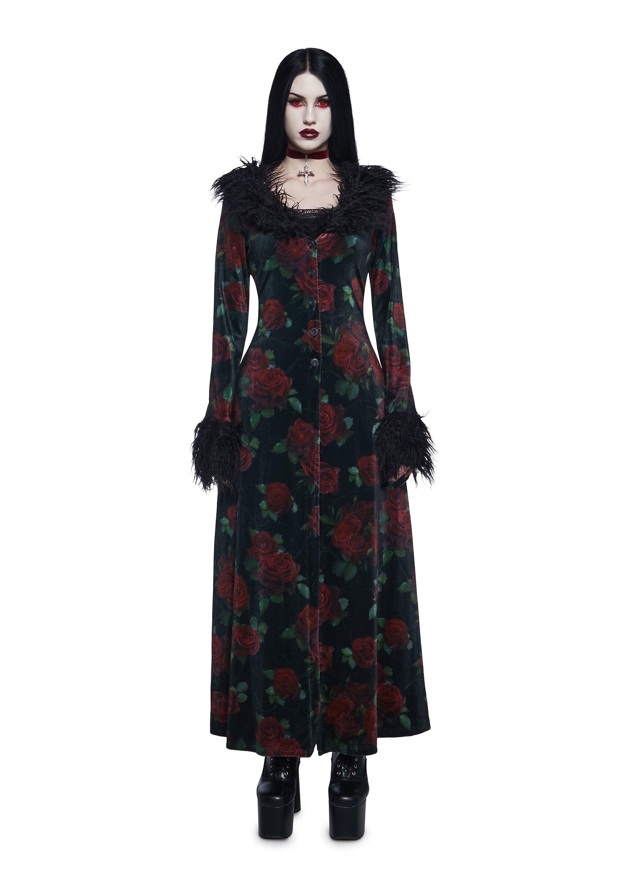 Widow Rose Print Velvet Duster Coat - Multi Product Image