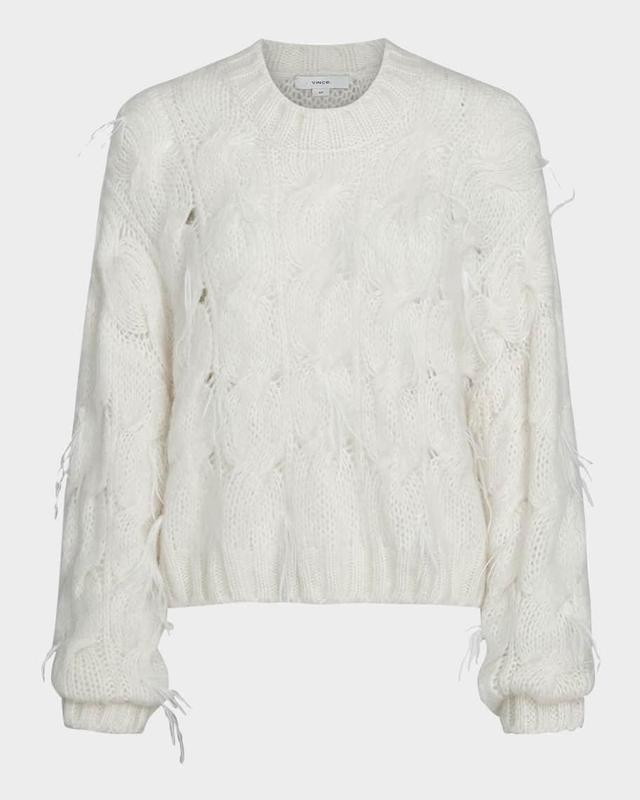 Feather Embellished Cable-Knit Sweater Product Image