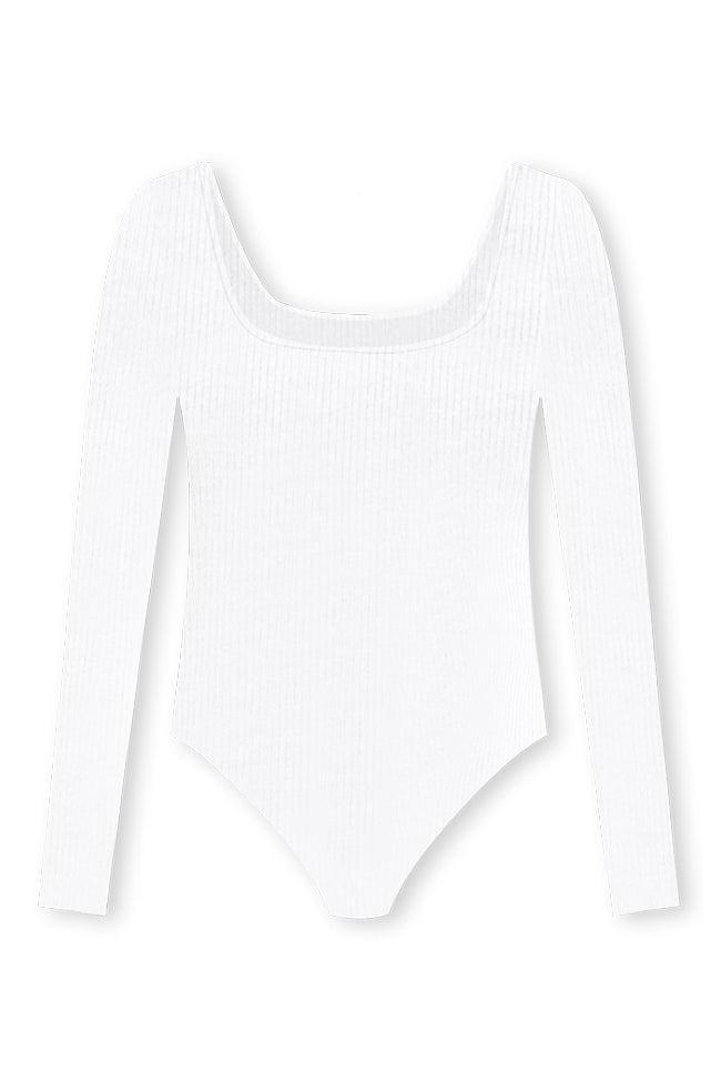 Do What You Want Ivory Square Neck Ribbed Long Sleeve Bodysuit Product Image