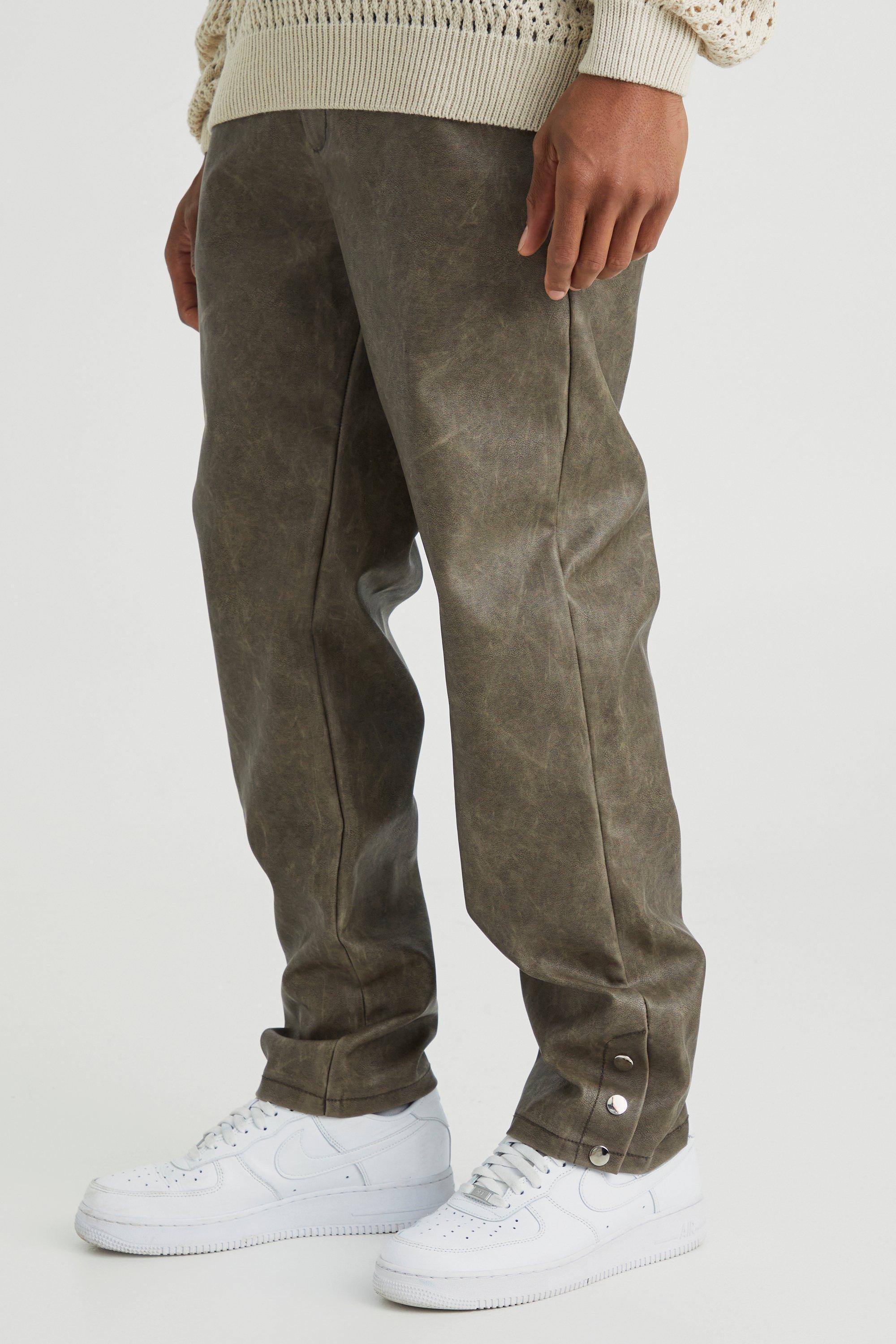 Straight Leg Popper Hem Pu Trouser | boohooMAN USA Product Image