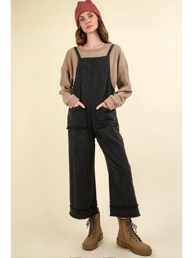 Black Washed Cotton Twill Solid Overalls Jumpsuit Female Product Image