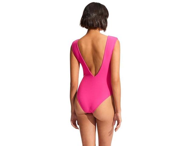 Seafolly Coco Beach Cap Sleeve V Wire One-Piece (Fuchsia Rose) Women's Swimsuits One Piece Product Image