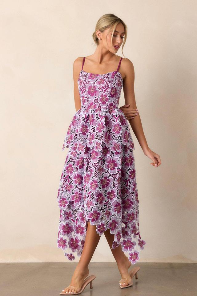 Glimpse Of Grace Light Plum Floral Embroidered Midi Dress Product Image