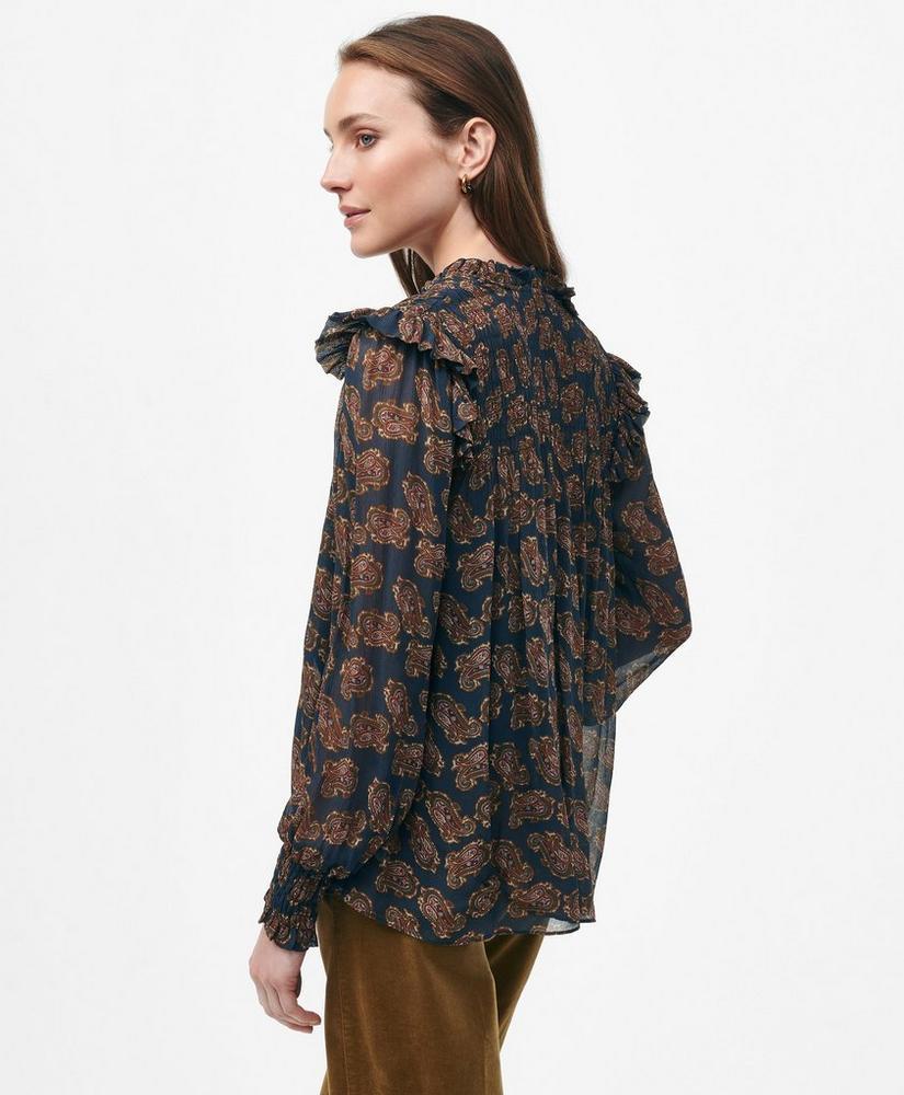 Ruffle Detail Tie-Neck Blouse in Paisley Chiffon with Removable Camisole Product Image