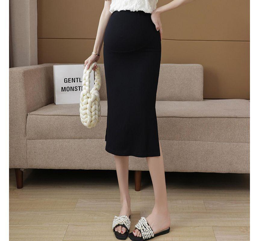 Maternity High Rise Plain Midi Pencil Skirt Product Image