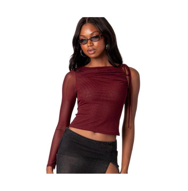 EDIKTED Jupiter Asymmetric Mesh Sleeve Top Product Image