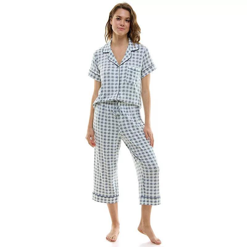 Womens Jaclyn Inc. Short Sleeve Pajama Top & Capri Pajama Pants Set Product Image