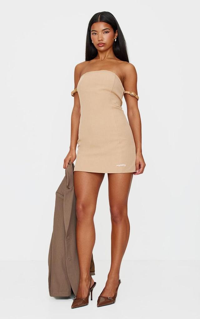 PRETTYLITTLETHING Camel Belt Strap Detail Bodycon Dress Product Image