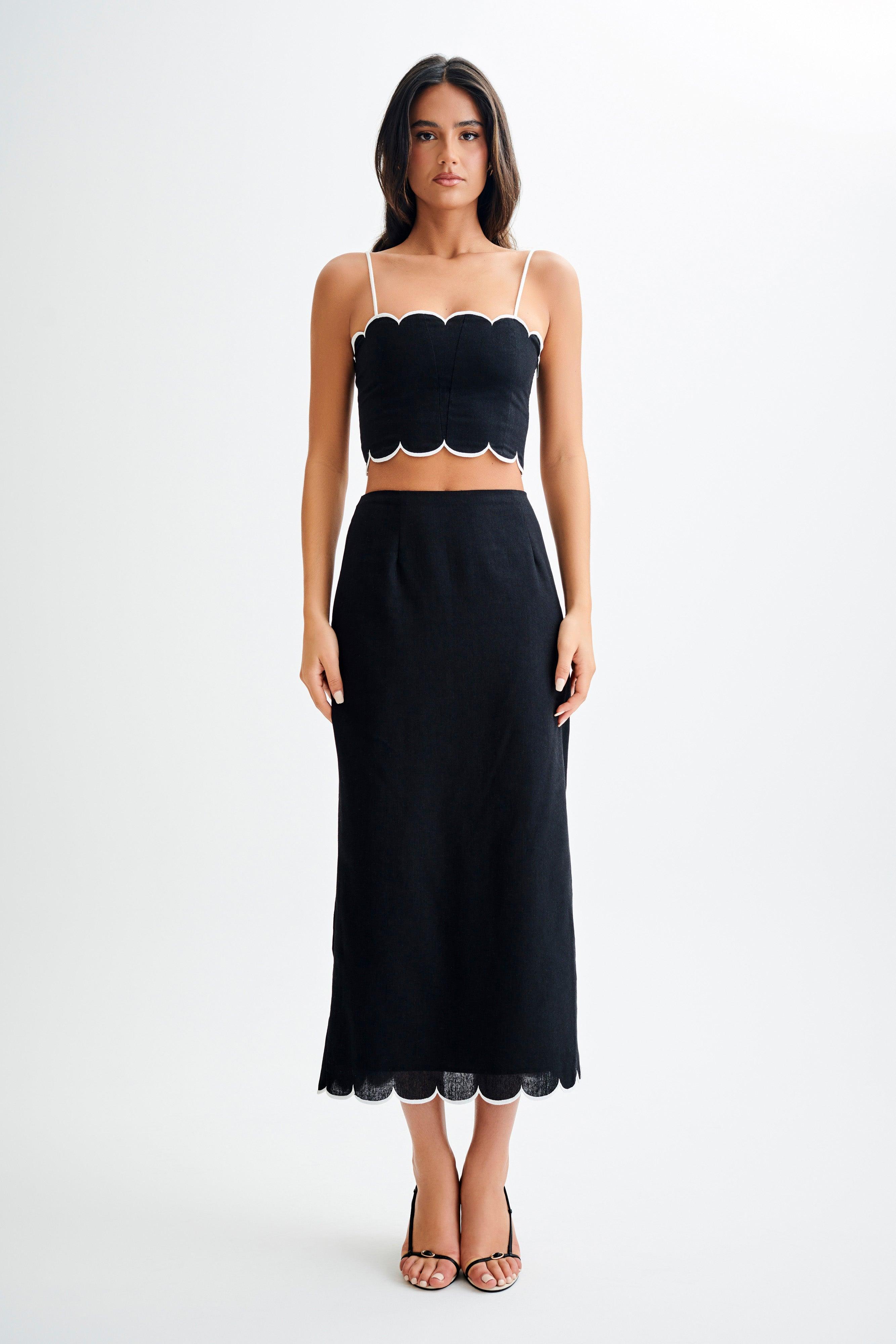 Alessio Scalloped Midi Skirt - Black Product Image