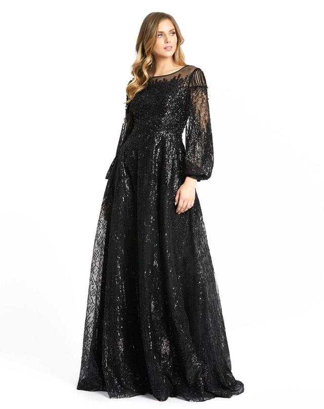 Mac Duggal Sequin Long Sleeve A-Line Gown Product Image