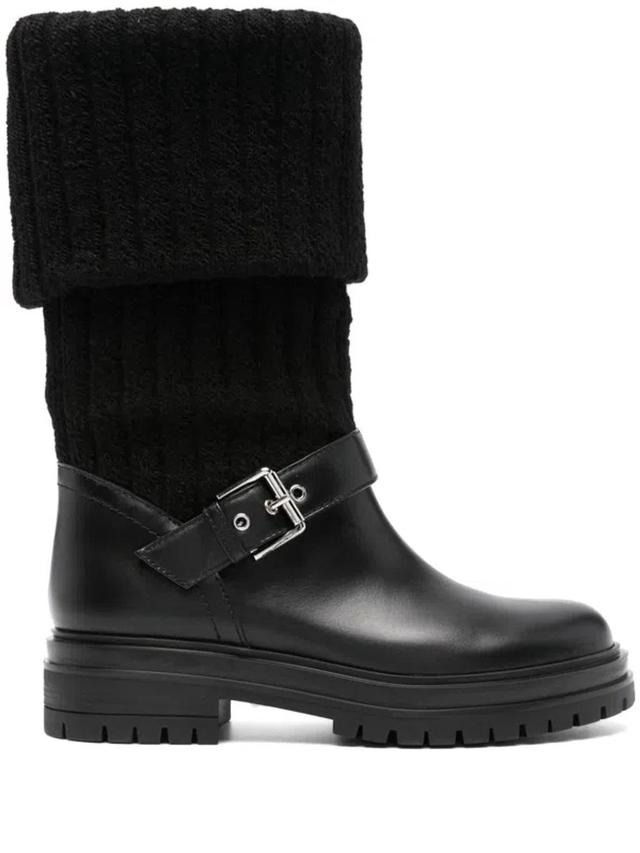 GIANVITO ROSSI Knit-paneled Leather Knee Boots In Black Product Image