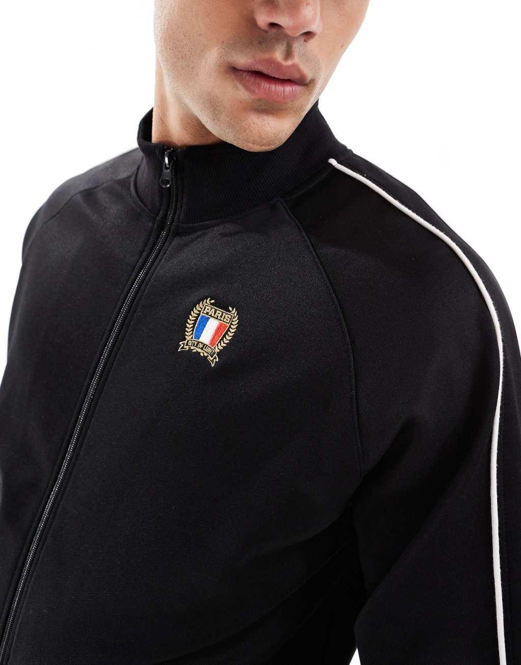 Cotton On tricot sports zip up jacket in black Product Image