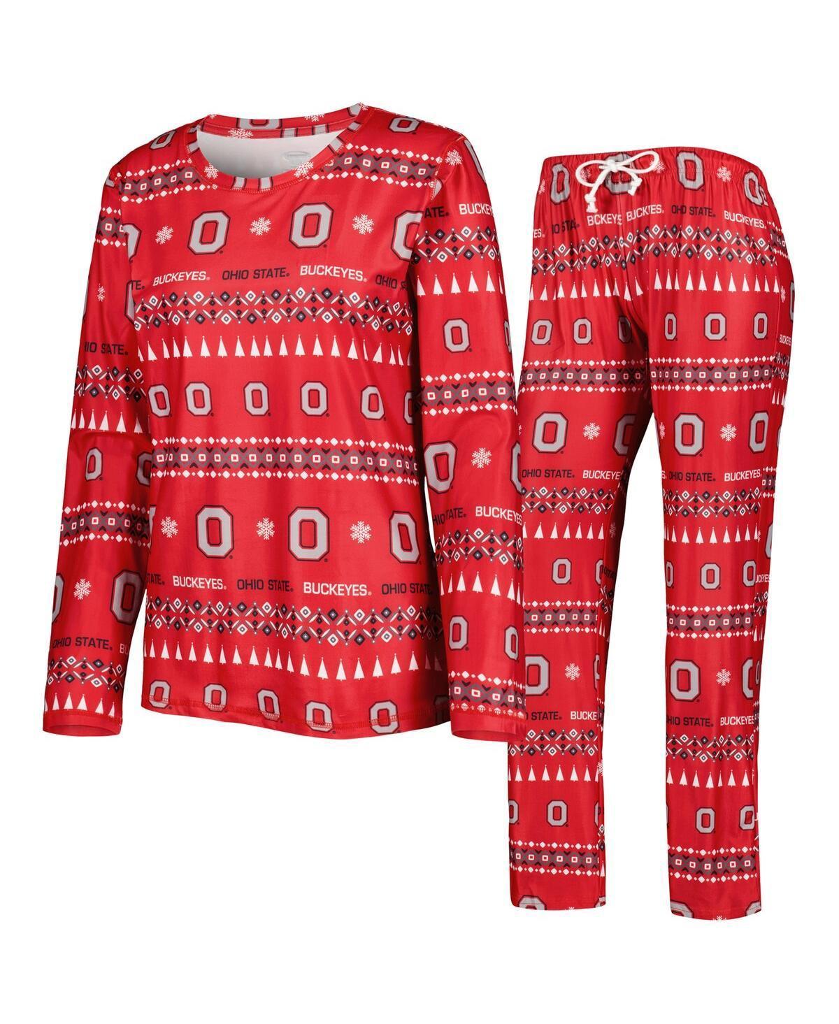 Womens Concepts Sport Scarlet Ohio State Buckeyes Flurry Ugly Sweater Long Sleeve T-Shirt & Pants Sleep Set Product Image