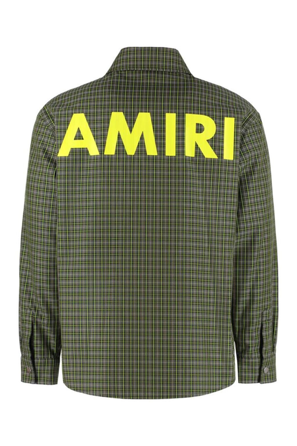 AMIRI Green Logo Print Check Shirt Jacket In Sage Product Image