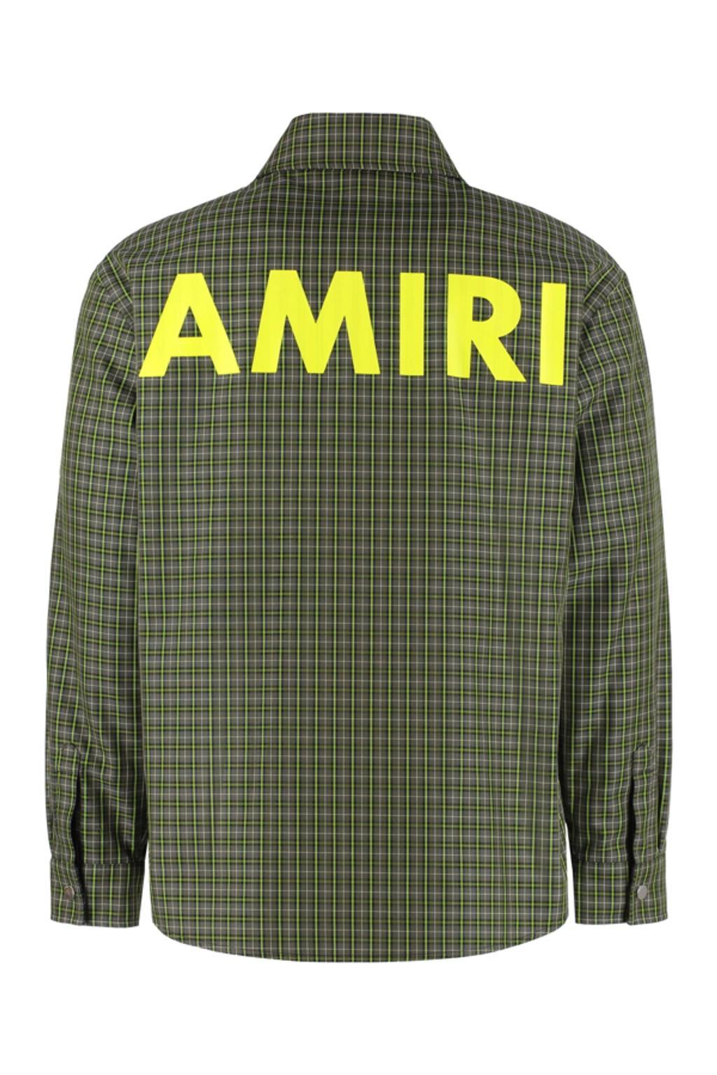 Green Logo Print Check Shirt Jacket In Sage Product Image