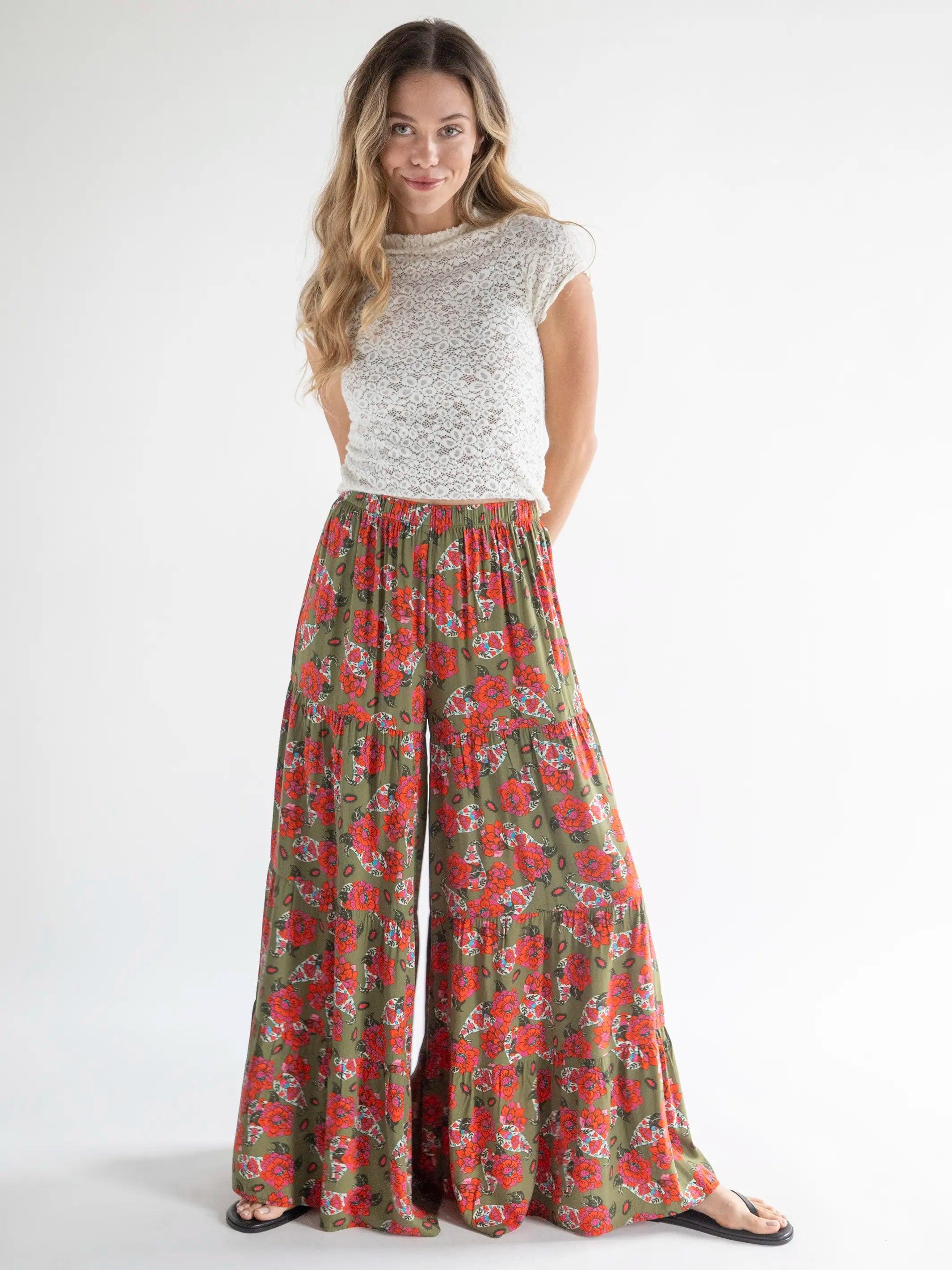 Patti Palazzo Pant - Olive Paisley Product Image