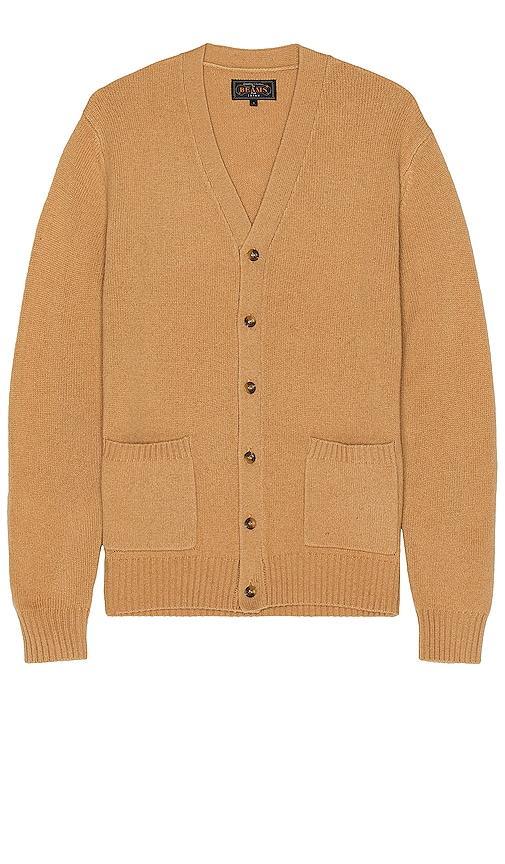 Beams Plus Elbow Patch Cardigan in Beige - Beige. Size S (also in L, M, XL/1X). Product Image