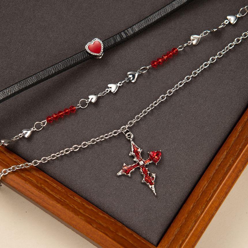 Cross Rhinestone Pendant Layered Alloy Choker Product Image