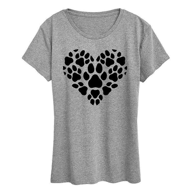 Womens Pawprint Heart Graphic Tee, Girls Grey Gray Product Image