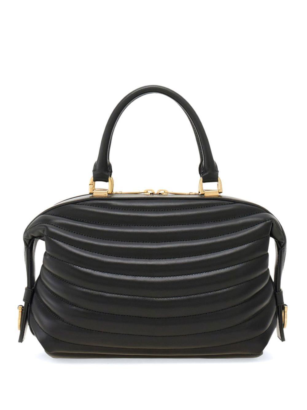 Quilted Bowling Leather Top-handle Bag In Black Product Image