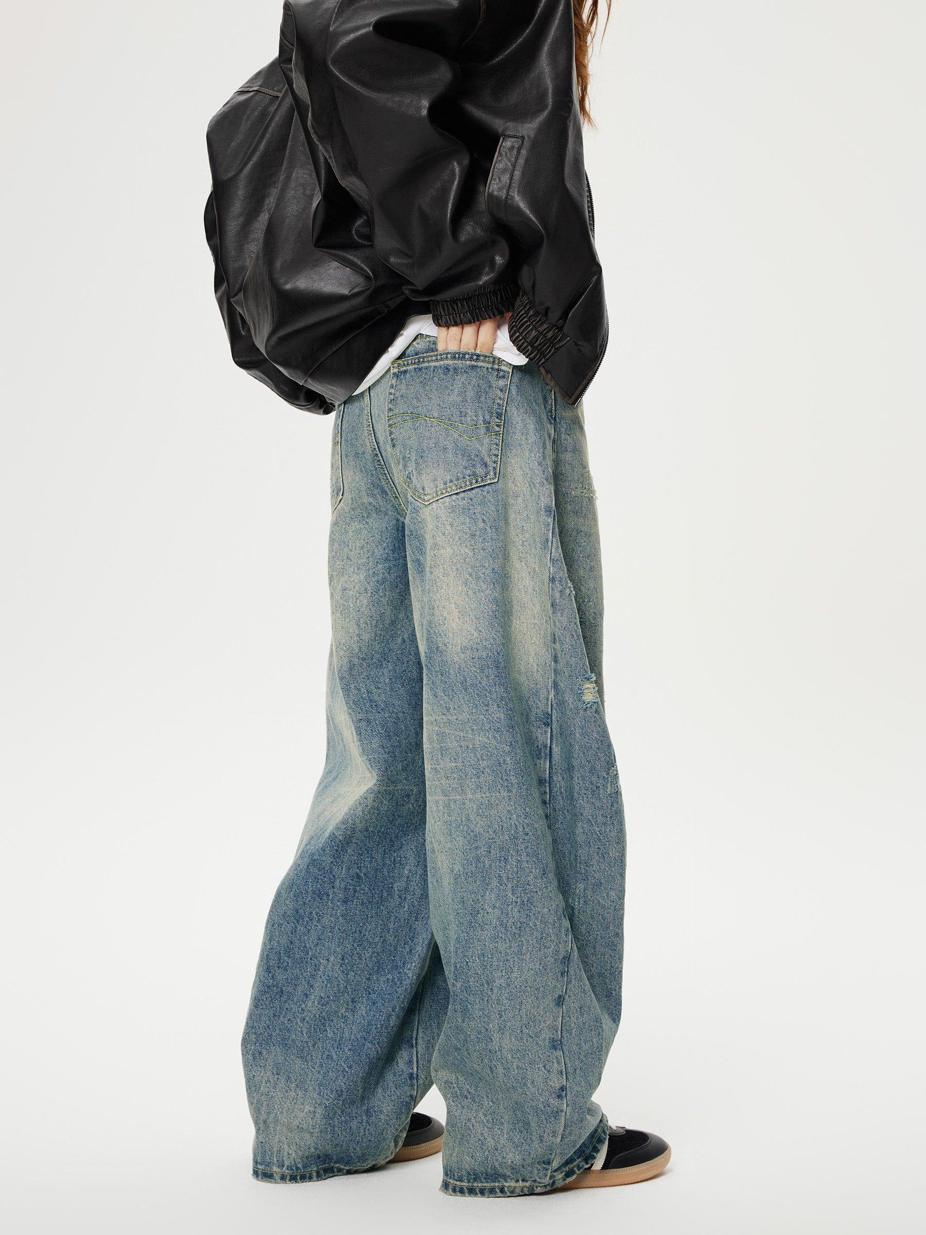 Aelfric Eden Distressed Washed Barrel Jeans Product Image