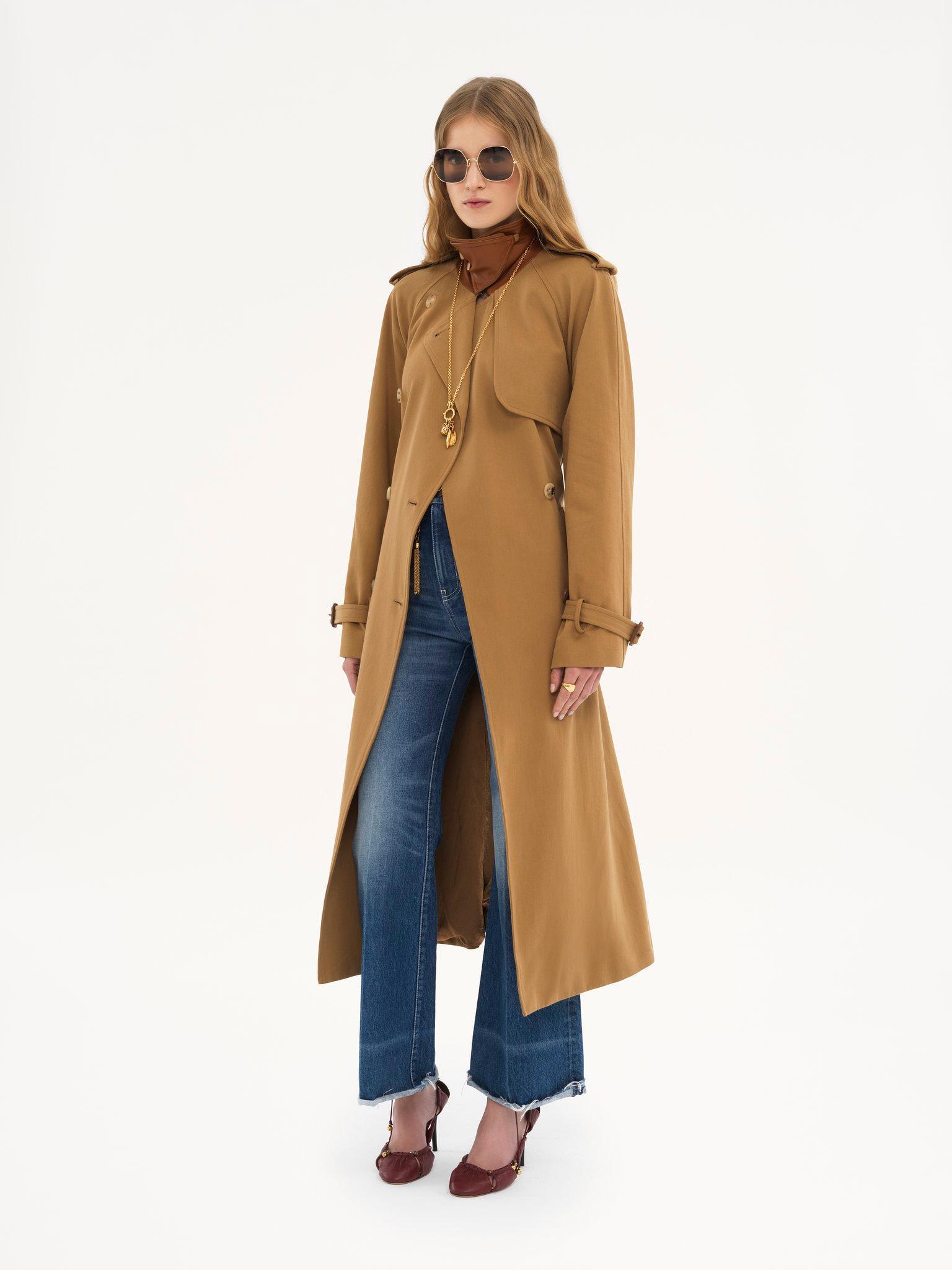 Long trench coat in cotton gabardine Product Image