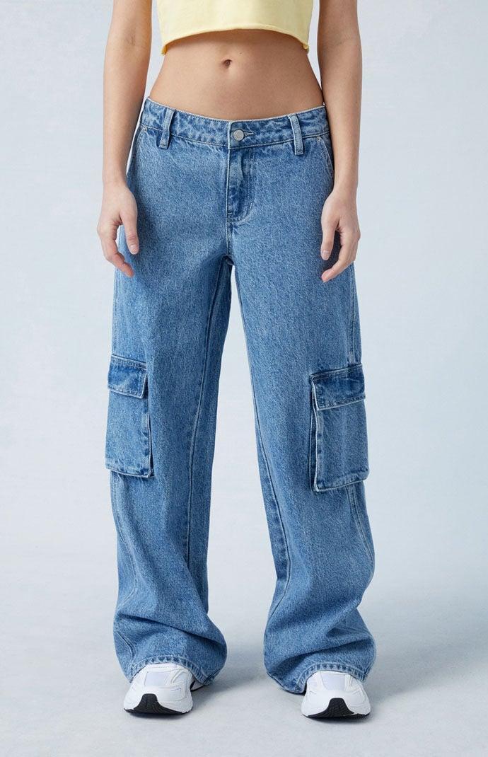 PacSun Womens Medium Indigo Low Rise Baggy Cargo Jeans Product Image