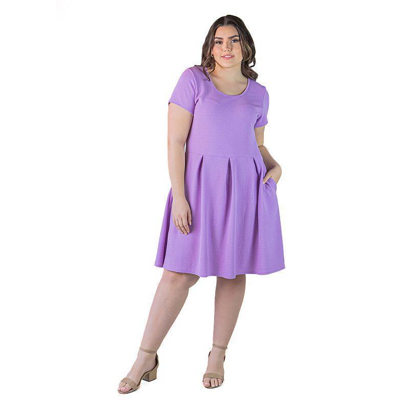 Plus Size 24Seven Comfort Apparel Pleated Pocket Midi Dress, Womens Purple Product Image