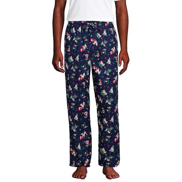 Mens Lands End Flannel Pajama Sleep Pants Deep Blue Pups Product Image