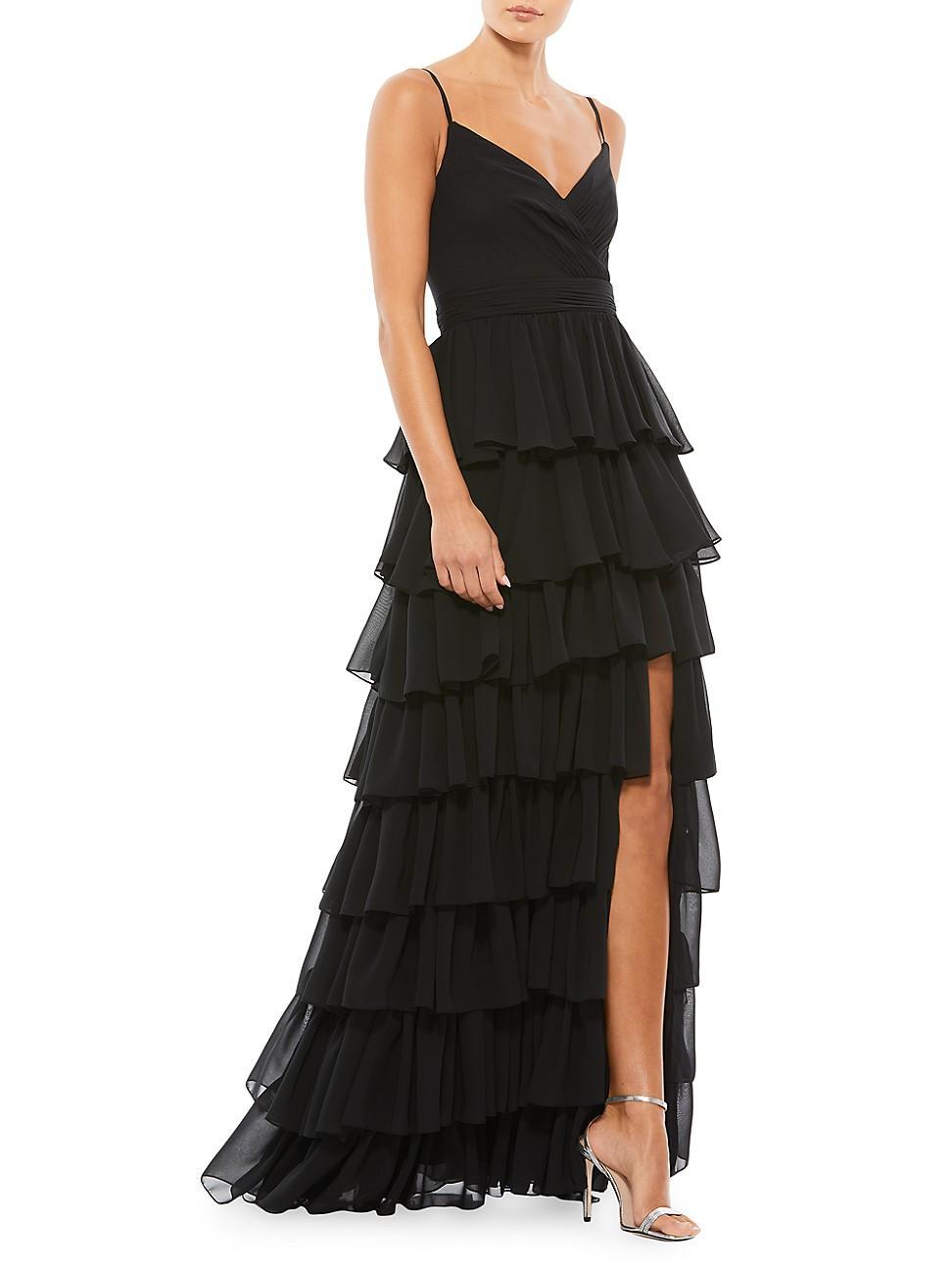 Mac Duggal Womens Ieena Ruffled Tiered Sleeveless Gown Product Image