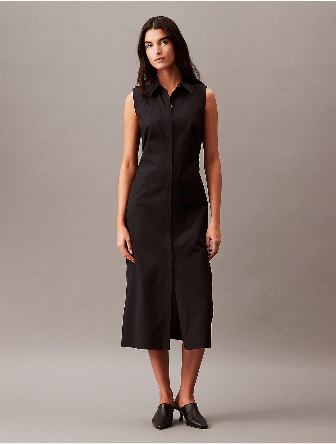 Calvin Klein Womens Stretch Poplin Cutout Shirt Dress - Black - XS Product Image