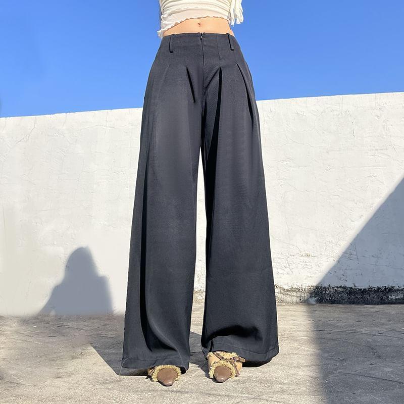 Low Waist Plain Loose-Fit Wide-Leg Dress Pants Product Image