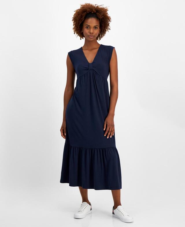 Tommy Hilfiger Solid Tiered Midi Dress (Mineral ) Women's Dress Product Image