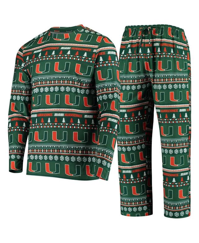 Mens Concepts Sport Green Miami Hurricanes Ugly Sweater Knit Long Sleeve Top and Pant Set Product Image