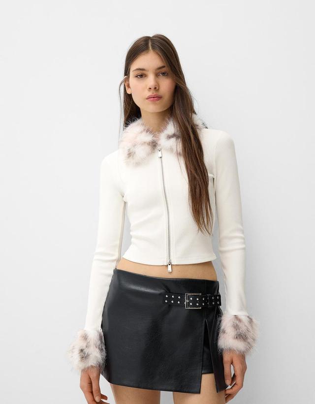 Jacket with animal print cuffs and collar Product Image