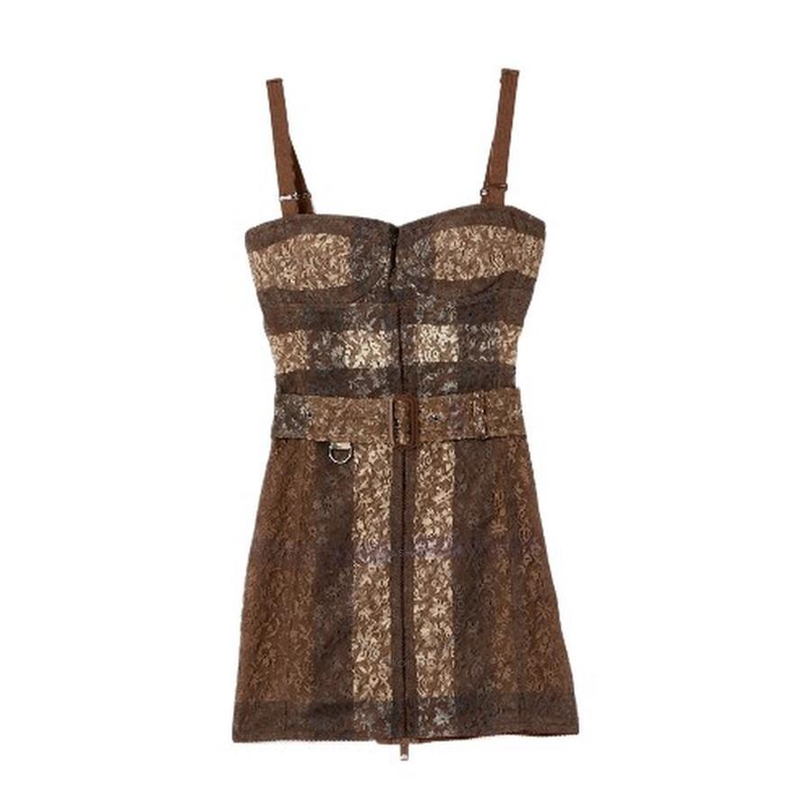 BURBERRY Belted Corset Check Lace Mini Dress Product Image